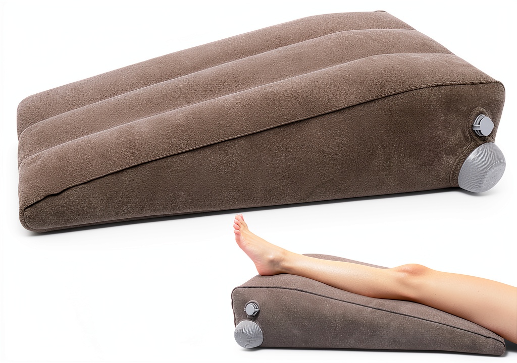 Inmoredo inflatable leg pillow in use on a sofa