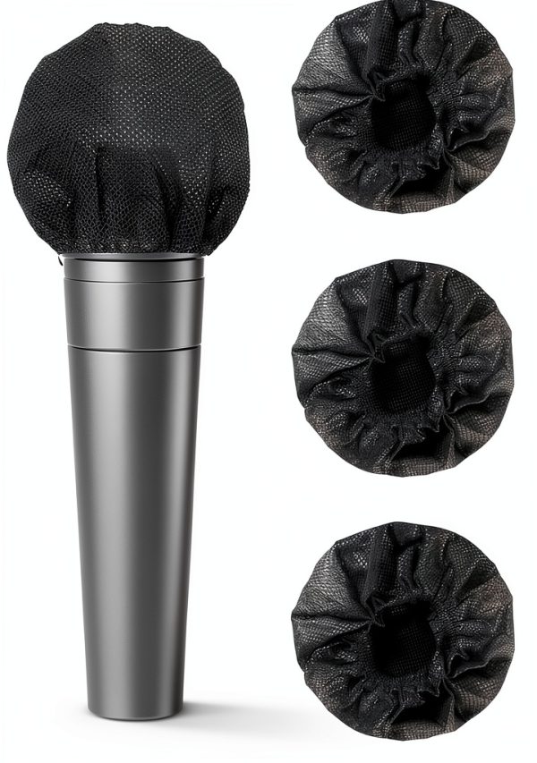 Black Mic Cover 100pcs Disposable Non-Woven Microphone Windscreen-0