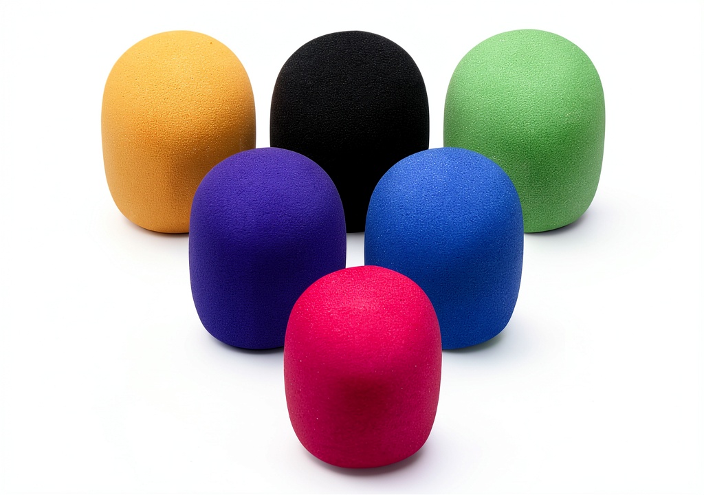 Installing HTX Microphone Windscreen Set 6 Pack Foam Covers 2.8x2.4in Colorful on a wooden desk