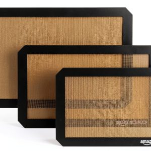 Amazon Basics Rectangular Silicone, Non-Stick, Food Safe Baking Mat, 9"x13", 9.9"x14.8", and 16.5"x11.6", Beige/Gray, Pack of 3-0