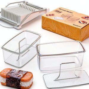 3-Piece Clear Musubi Maker Kit with Luncheon Meat Slicer - Non-Stick Onigiri Press Mold, BPA-Free Sushi Mold for Hawaiian Musubi-0