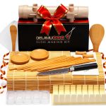 Delamu Sushi Making Kit, 20 in 1 Bazooka Roller Kit with Chef’s Knife, Bamboo Mats, Rice Mold, Temaki Sushi Mats, Rice Paddle, Spreader, Chopsticks, Sauce Dishes, Guide Book-0