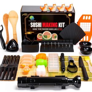 FUNGYAND Sushi Making Kit, 32-in-1 Complete Set with Bazooka Roller, Nigiri & Musubi Presses, Bamboo Mats, Knife, Peeler, Animal Rice Molds, Chopsticks & More – Perfect for Family Fun-0