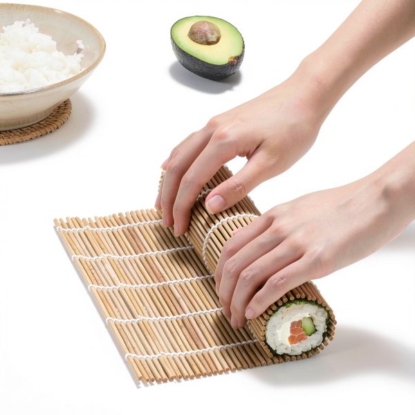 Sushi Making Kit, Delamu Bamboo Sushi Mat, Including 2 Sushi Rolling Mats, 5 Pairs of Chopsticks, 1 Paddle, 1 Spreader, 1 Beginner Guide PDF, Beginner Sushi Kit, Sushi Plates-4