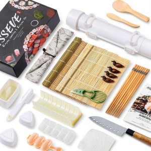 ISSEVE Sushi Making Kit, 25 in 1 Sushi Bazooka Maker with Sushi Molds, Bamboo Mat, Bamboo Chopsticks, Sushi Knife,Nigiri Mold,Onigiri Mold,Musubi mold,DIY Sushi Roller Machine-0