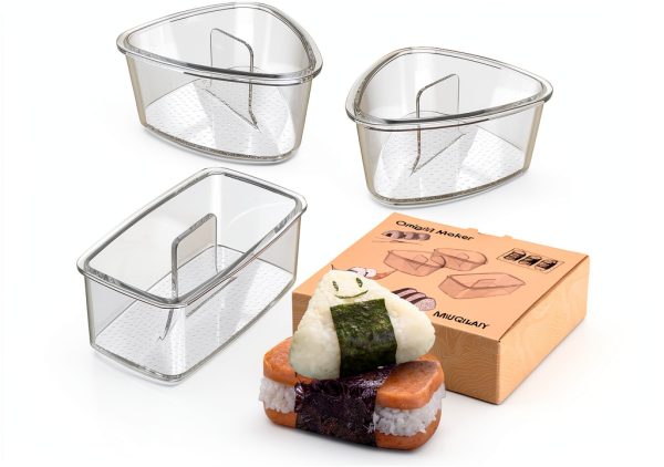 3PCS Clear Onigiri Rice Ball Mold Maker Kit, Musubi Press, Triangle Sushi Press for Kid Lunch Bento, Non-stick, BPA-Free-0